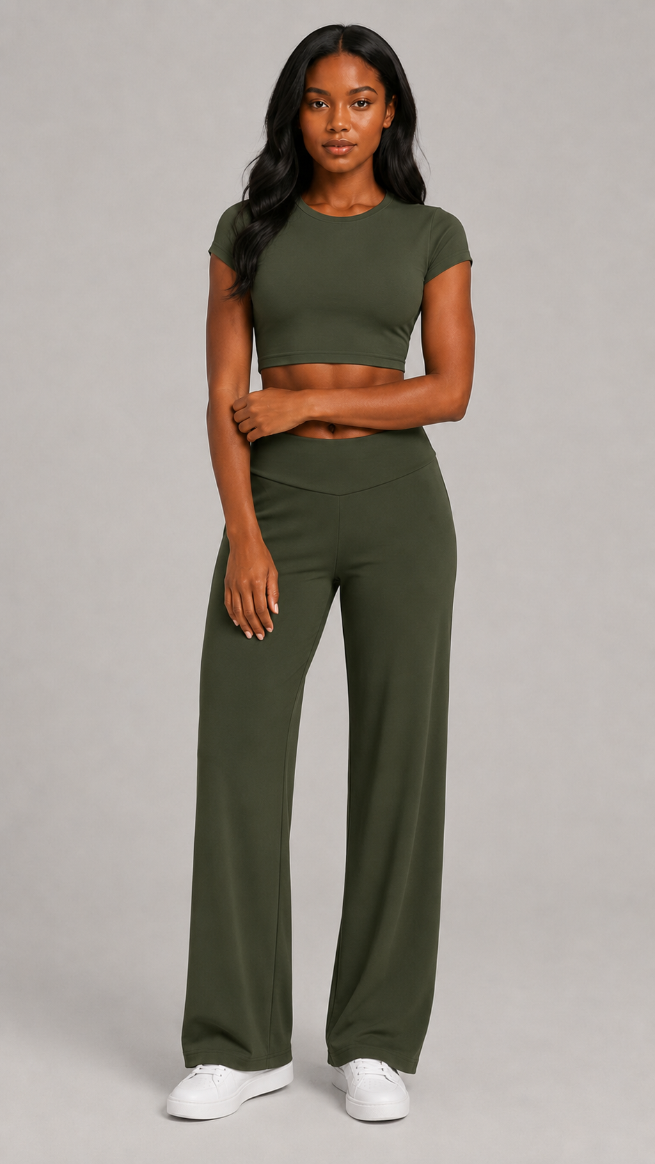 Seamless Ribbed Crop Top & Wide-Leg Pants Set