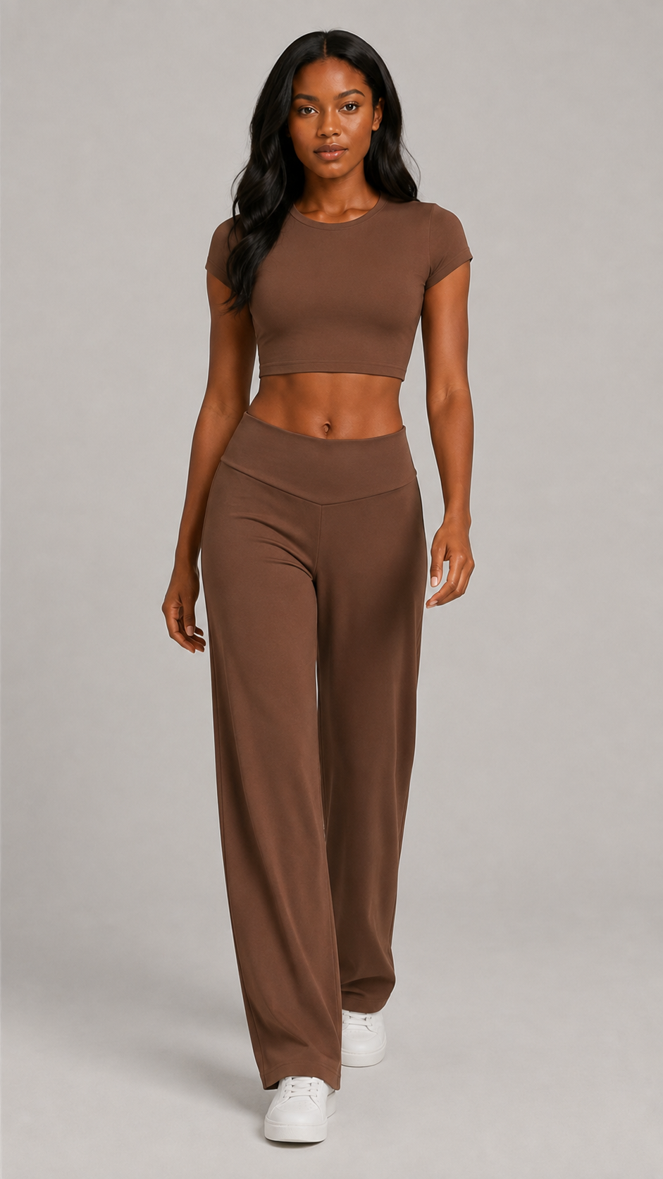 Seamless Ribbed Crop Top & Wide-Leg Pants Set