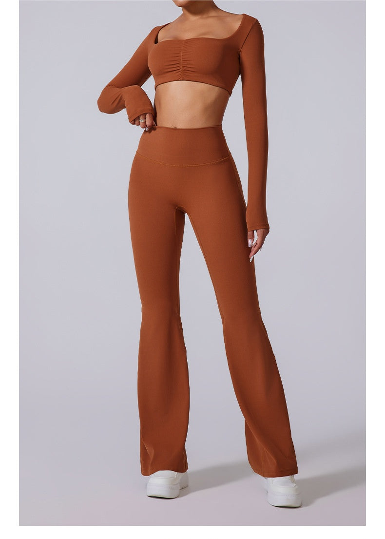 Women’s Long-Sleeve Crop Top & Flared Pants Set