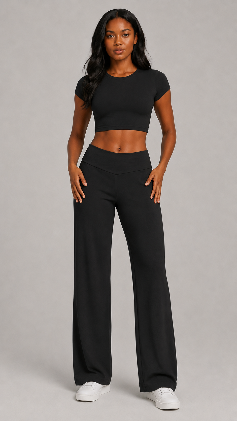 Seamless Ribbed Crop Top & Wide-Leg Pants Set