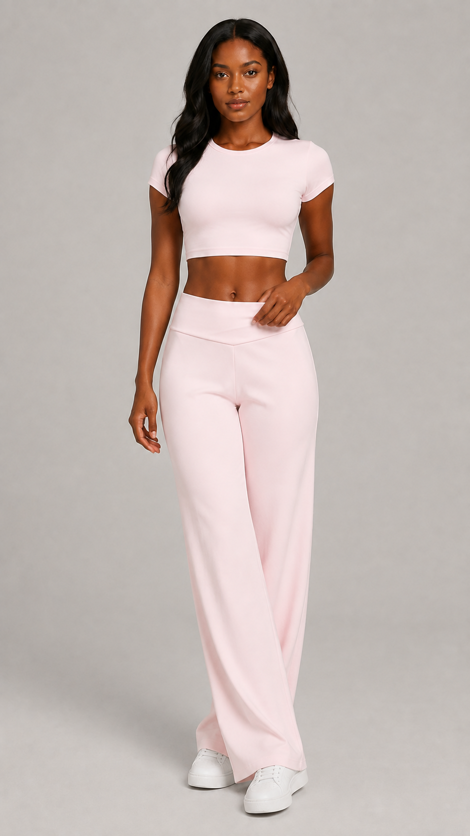 Seamless Ribbed Crop Top & Wide-Leg Pants Set