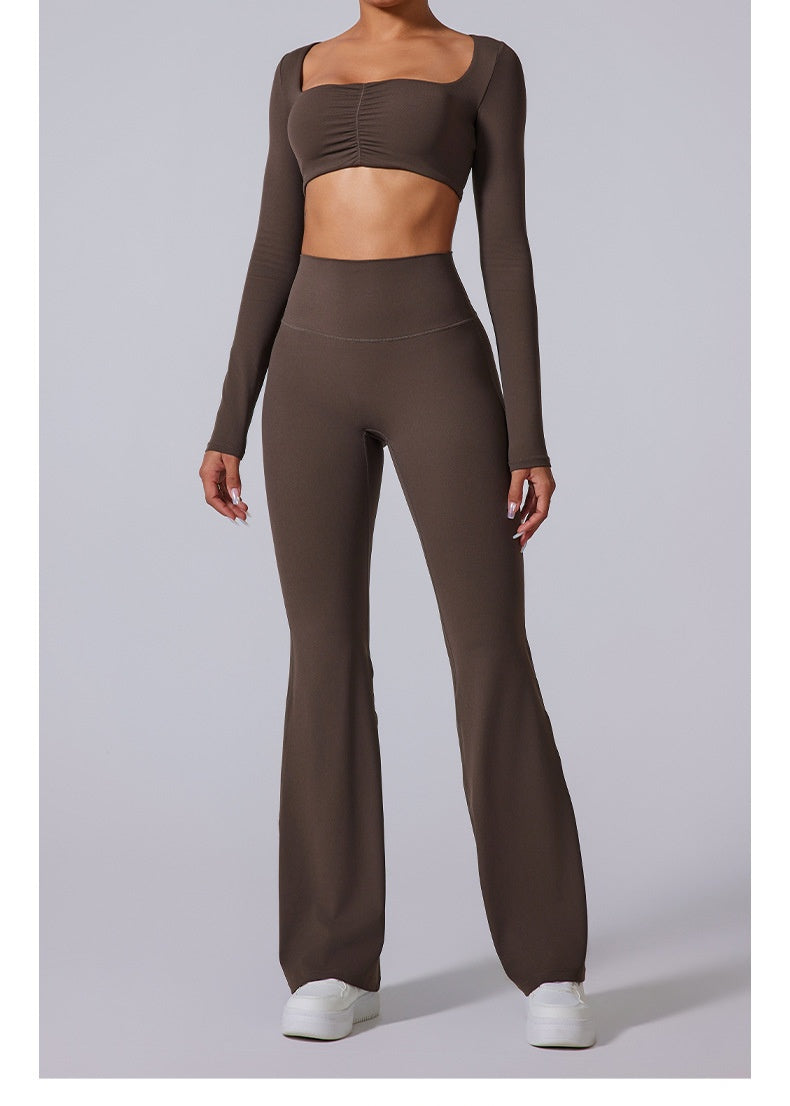 Women’s Long-Sleeve Crop Top & Flared Pants Set