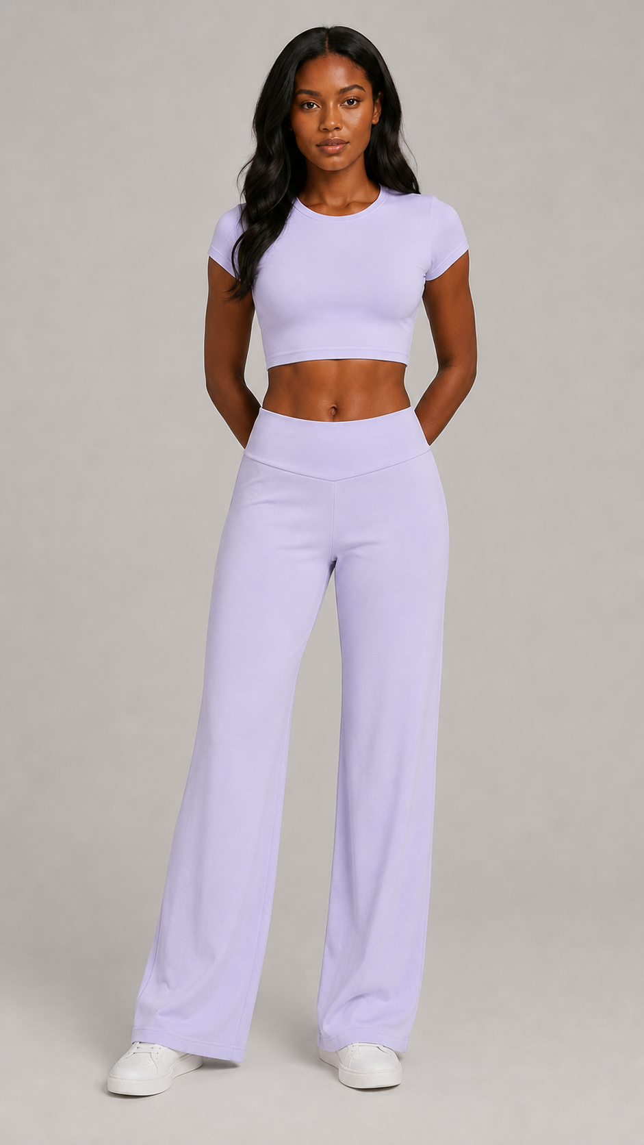Seamless Ribbed Crop Top & Wide-Leg Pants Set