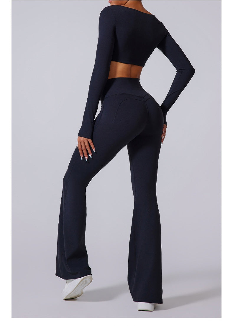 Women’s Long-Sleeve Crop Top & Flared Pants Set