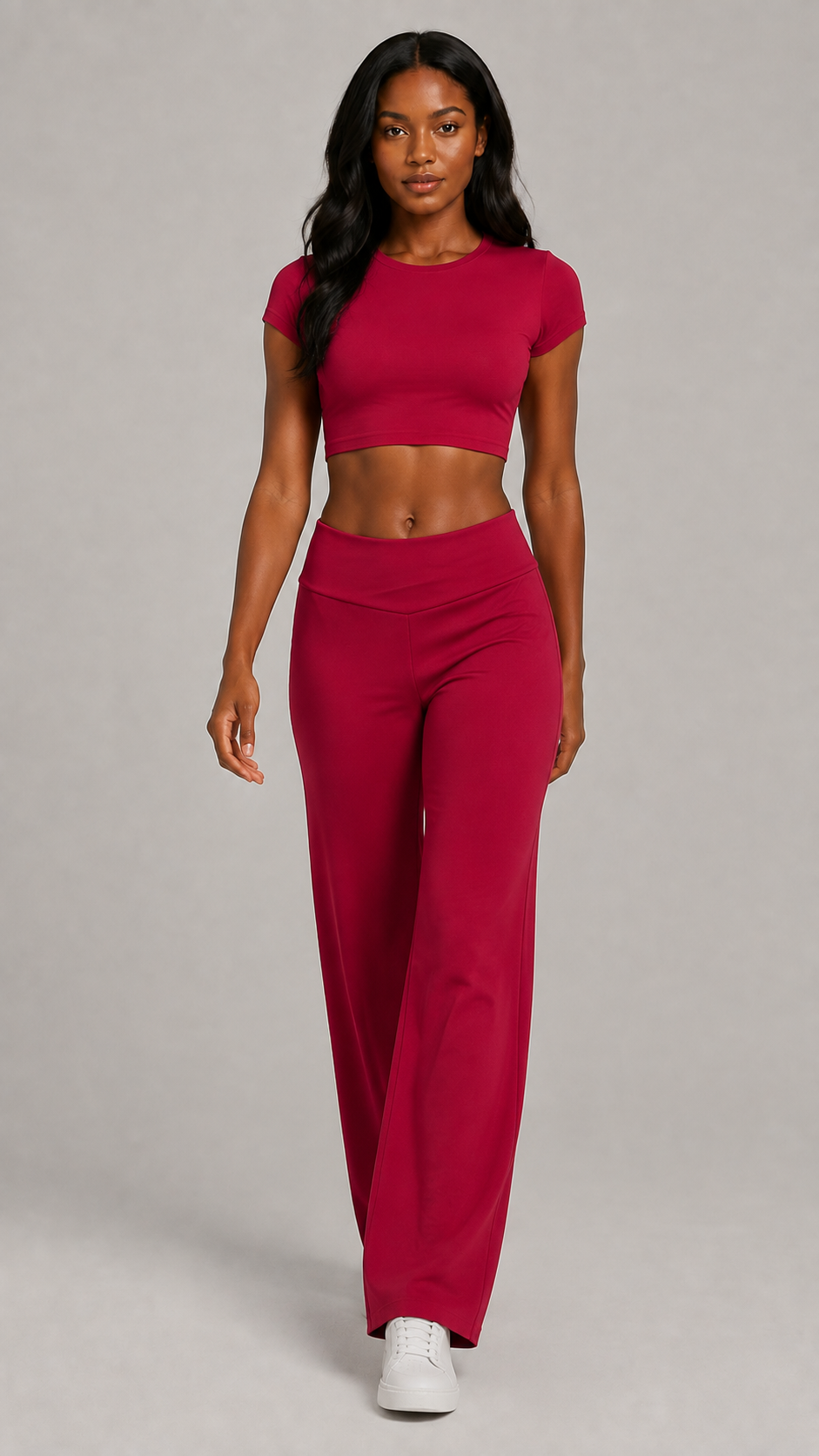 Seamless Ribbed Crop Top & Wide-Leg Pants Set