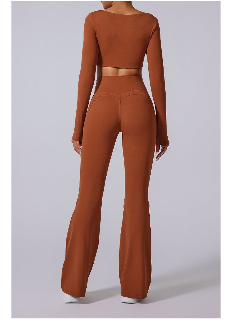 Women’s Long-Sleeve Crop Top & Flared Pants Set