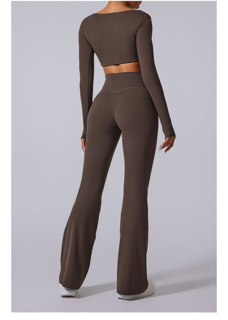 Women’s Long-Sleeve Crop Top & Flared Pants Set