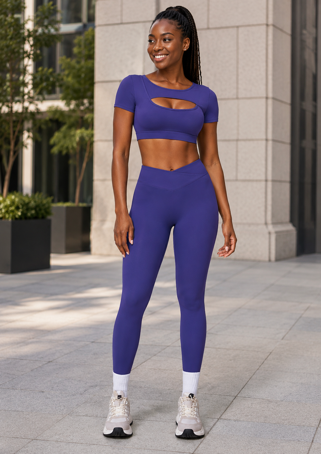 Women’s Color-Block Short-Sleeve Yoga Set