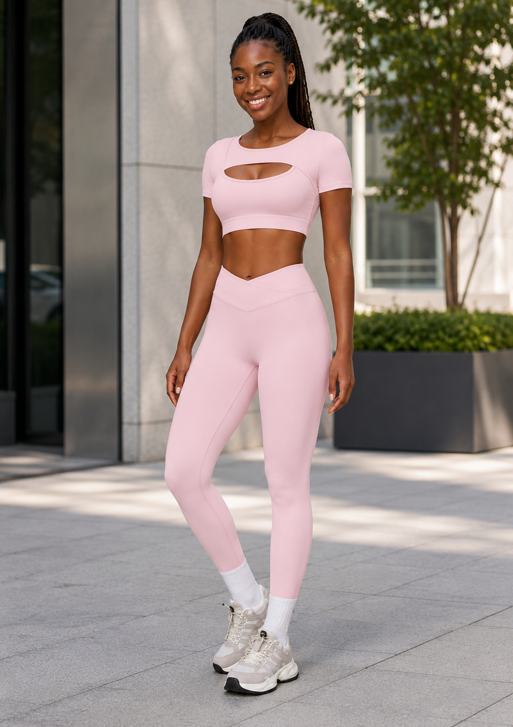 Women’s Color-Block Short-Sleeve Yoga Set