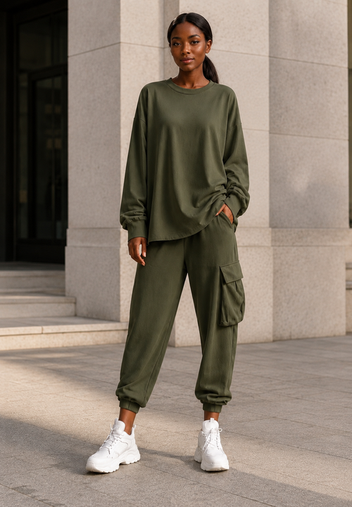 Relaxed Knit Top & Cropped Pants Set