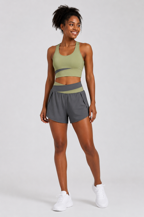 Color-Block Sports Top & Shorts Set