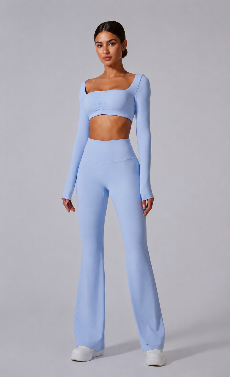 Women’s Long-Sleeve Crop Top & Flared Pants Set