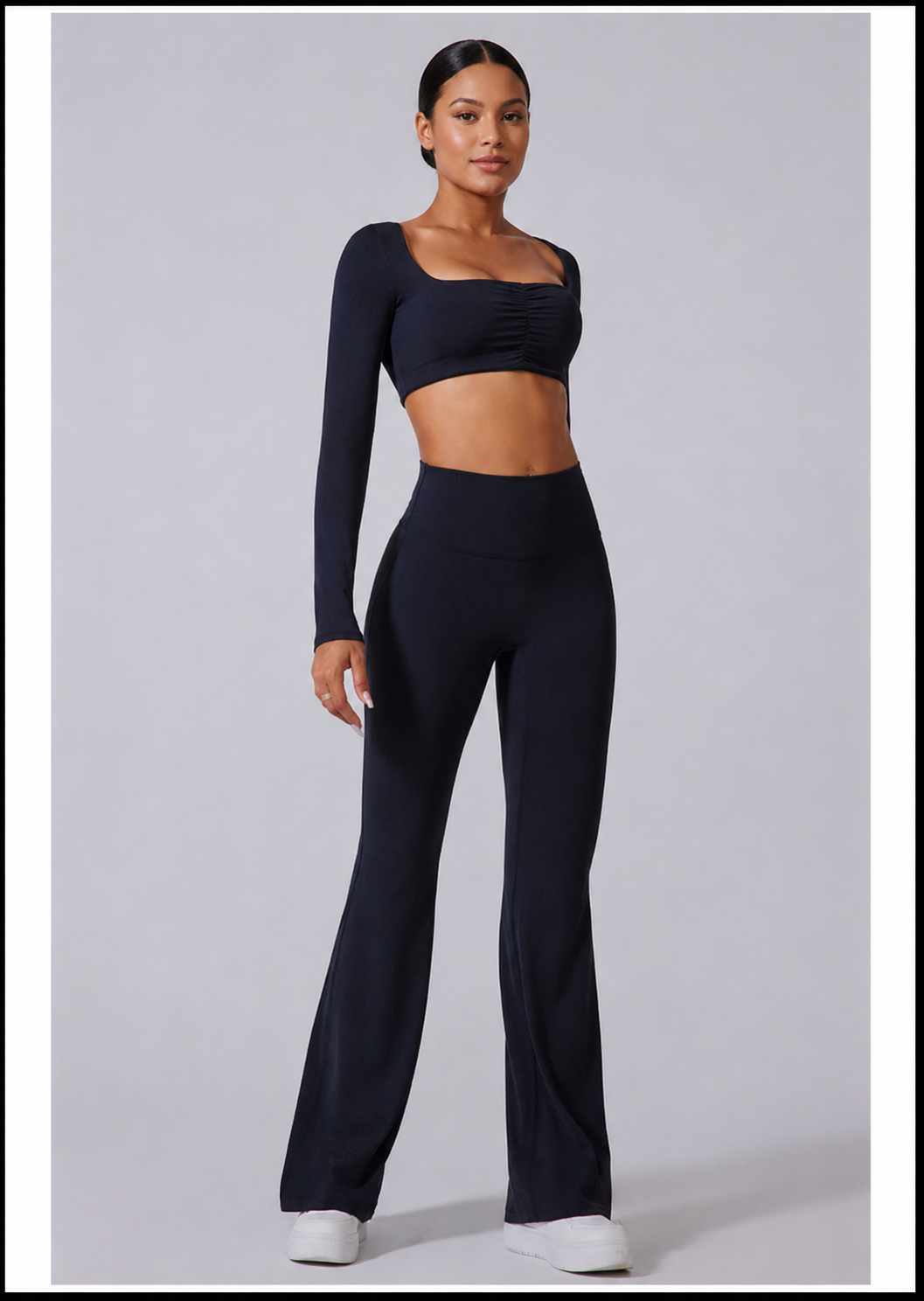 Women’s Long-Sleeve Crop Top & Flared Pants Set