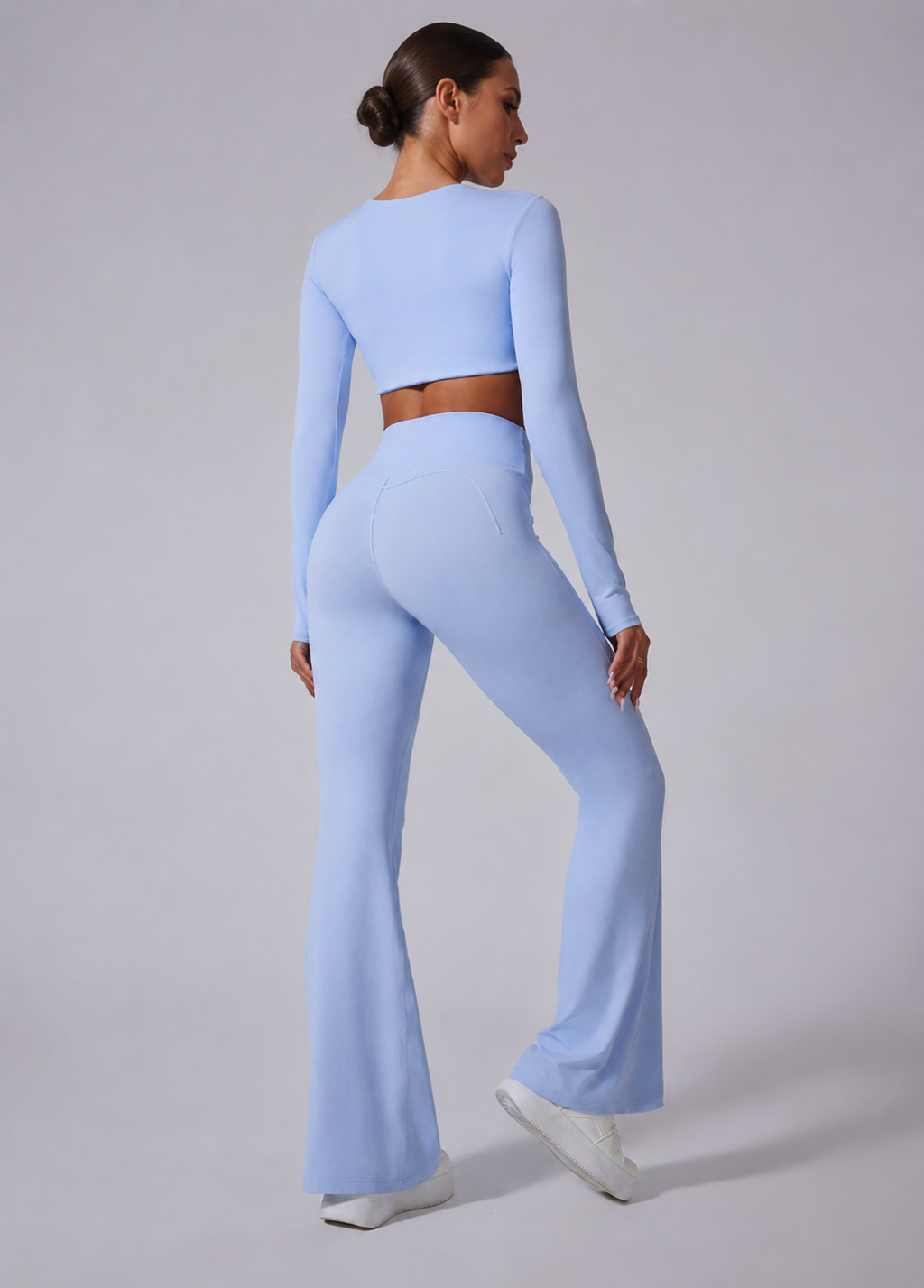 Women’s Long-Sleeve Crop Top & Flared Pants Set
