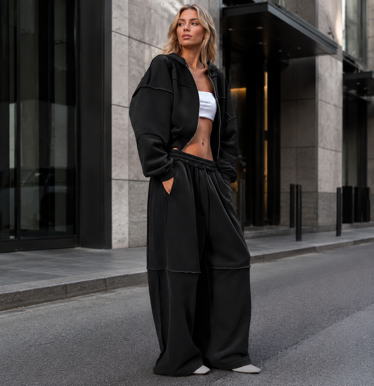 Women's Casual Zip-Up Jacket & Relaxed Trousers Set
