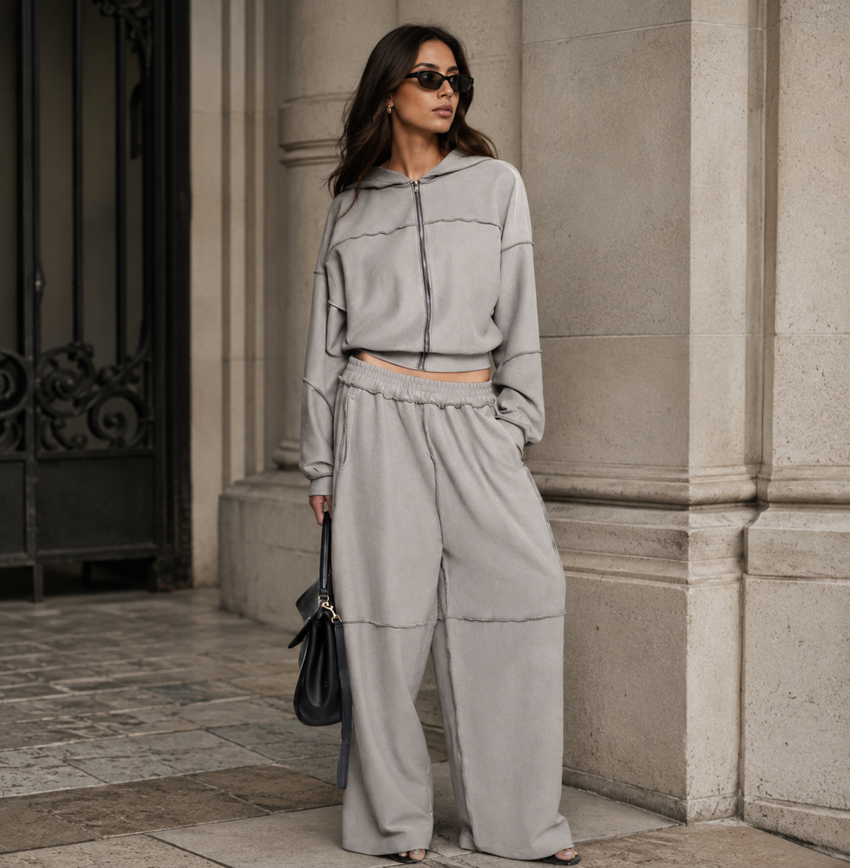 Women's Casual Zip-Up Jacket & Relaxed Trousers Set