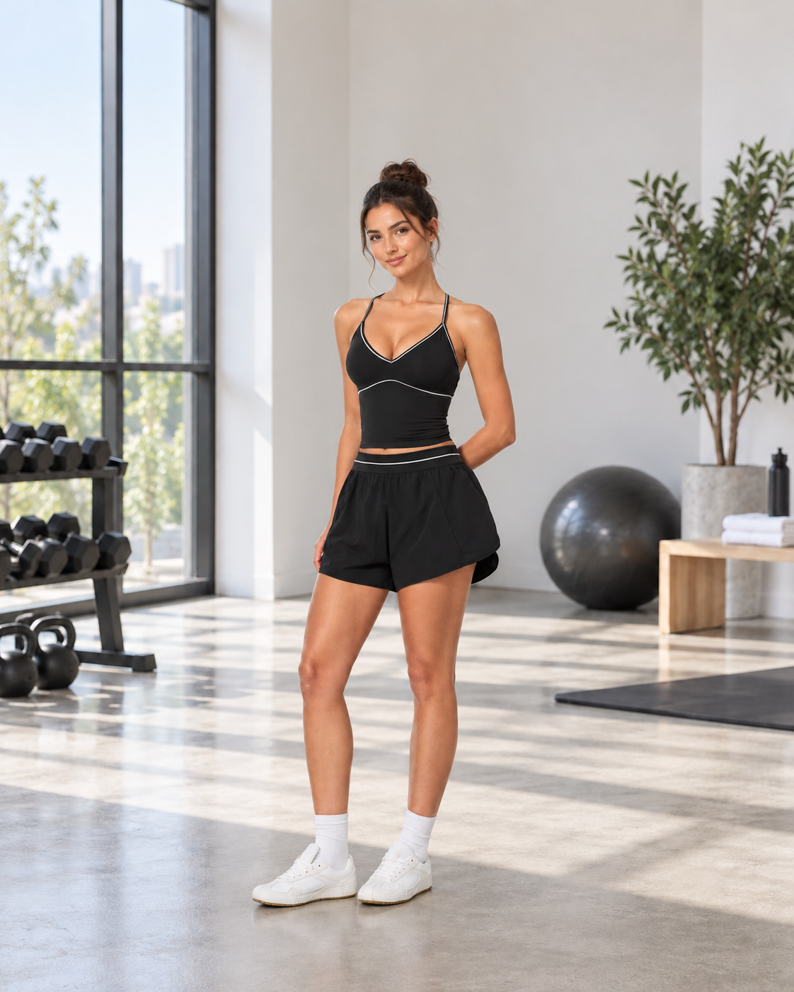 V-neck Halter Top And Shorts Set