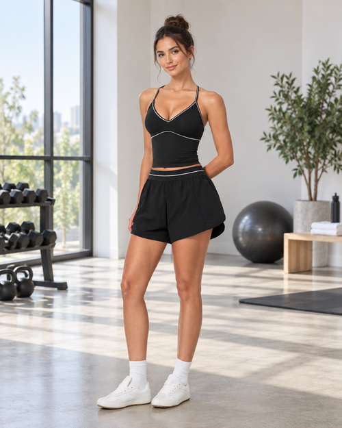 V-neck Halter Top And Shorts Set