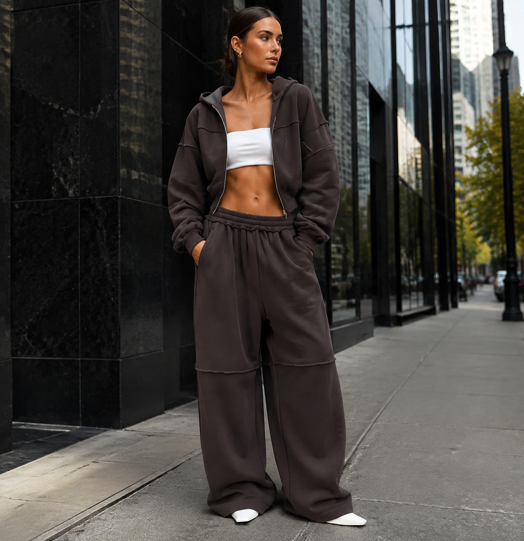 Women's Casual Zip-Up Jacket & Relaxed Trousers Set