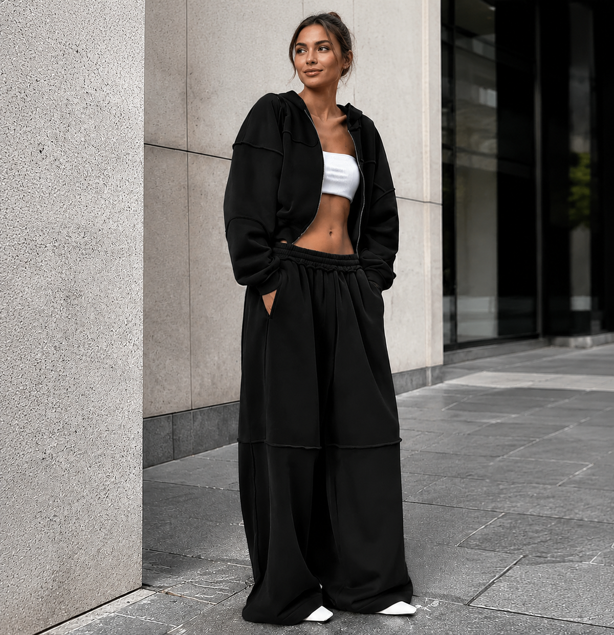Women's Casual Zip-Up Jacket & Relaxed Trousers Set