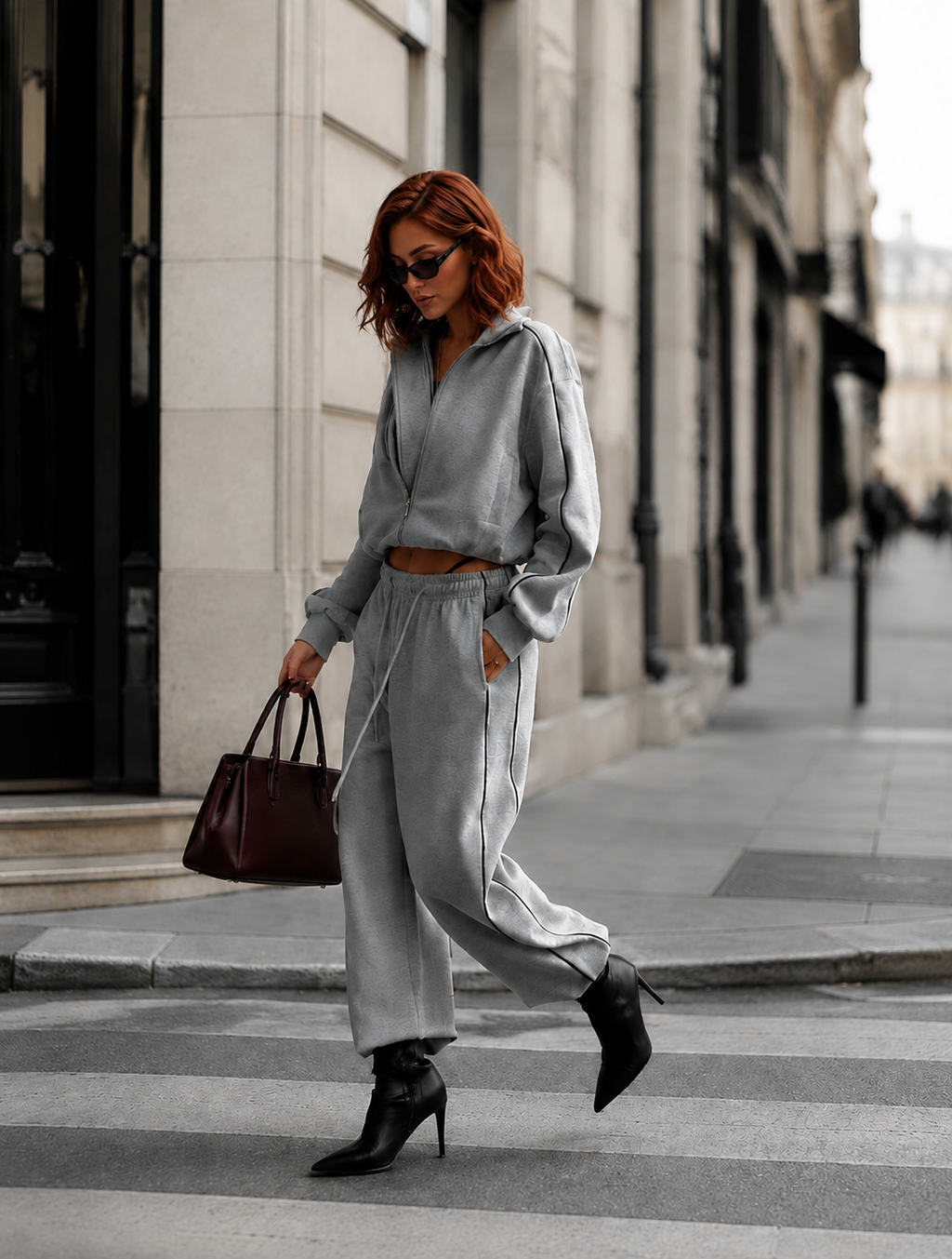 Women’s Cropped Zip-Up Jacket & Wide-Leg Pants Set