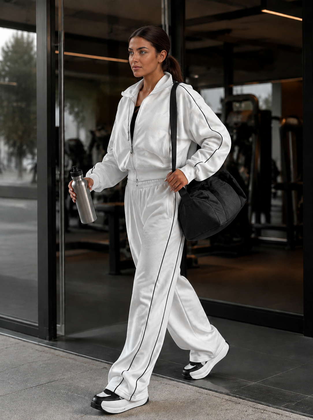 Women’s Cropped Zip-Up Jacket & Wide-Leg Pants Set