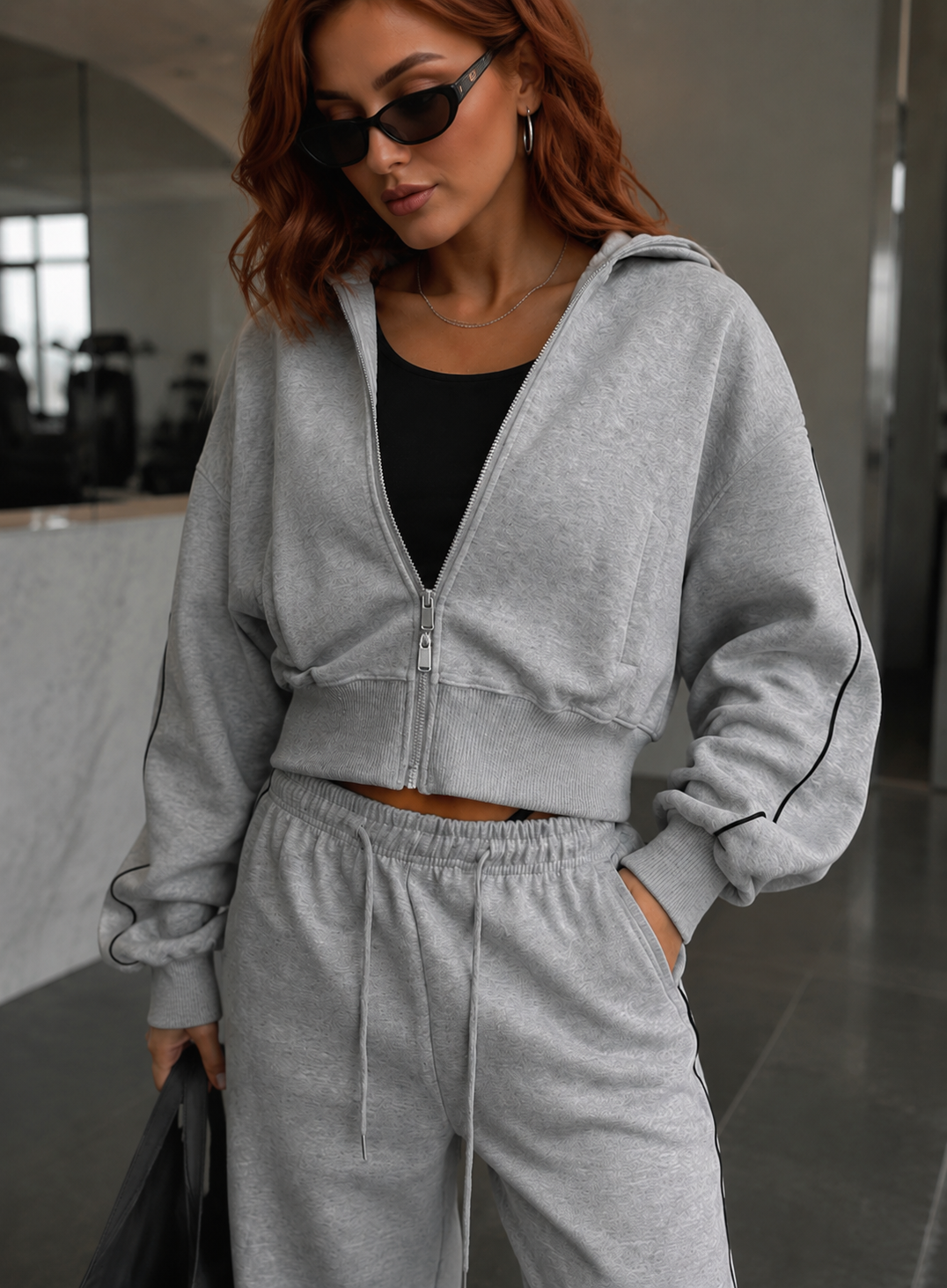 Women’s Cropped Zip-Up Jacket & Wide-Leg Pants Set