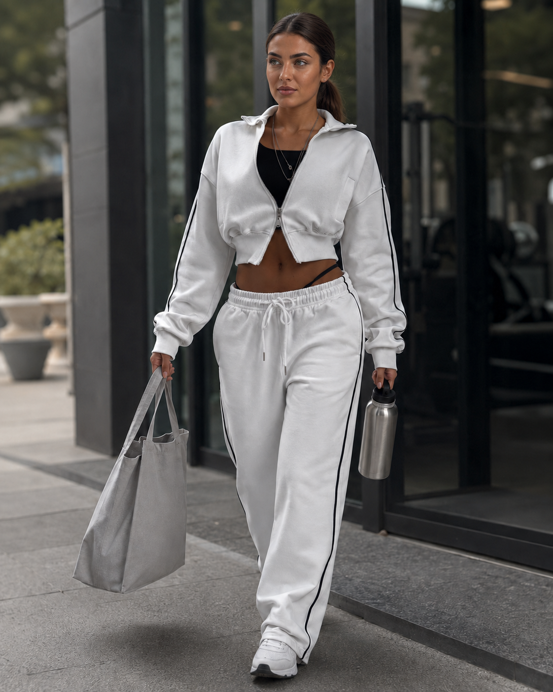 Women’s Cropped Zip-Up Jacket & Wide-Leg Pants Set