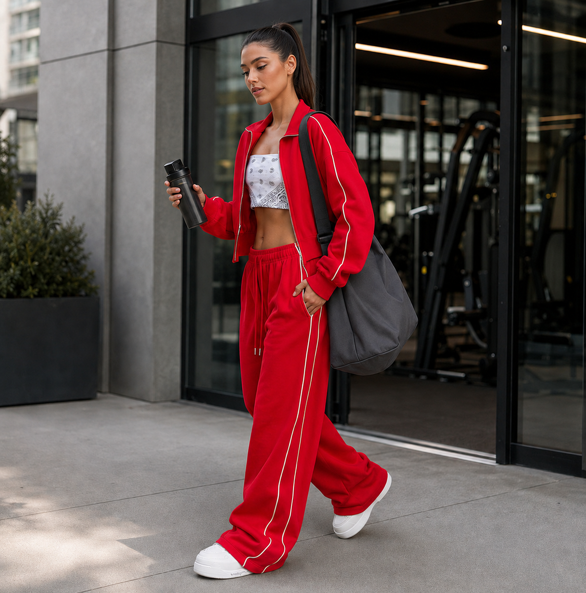 Women’s Cropped Zip-Up Jacket & Wide-Leg Pants Set
