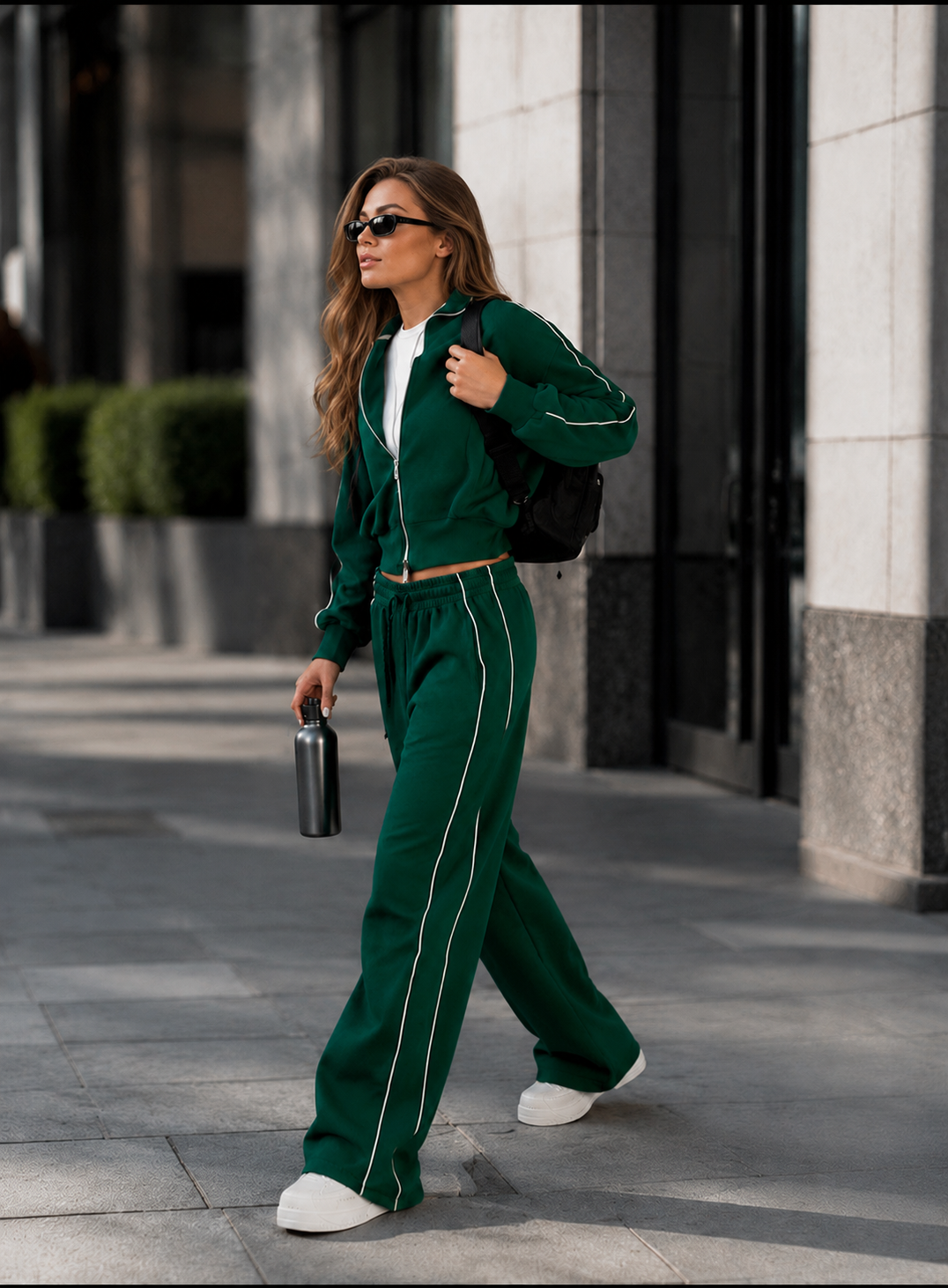 Women’s Cropped Zip-Up Jacket & Wide-Leg Pants Set
