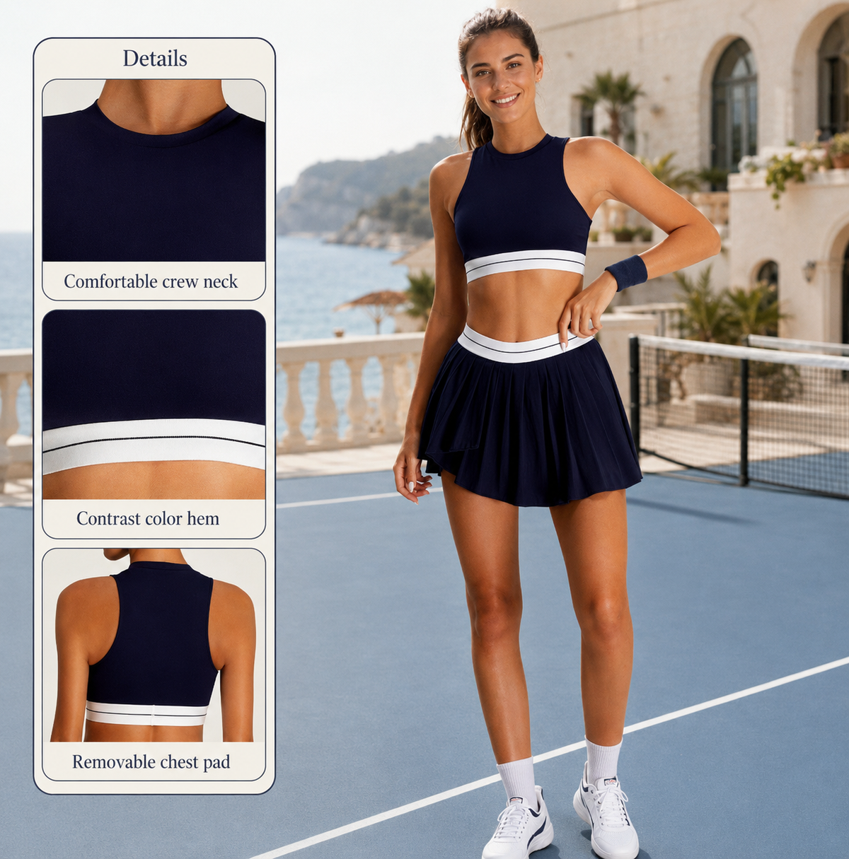 Women’s Pleated Tennis Skirt & Crop Top Set
