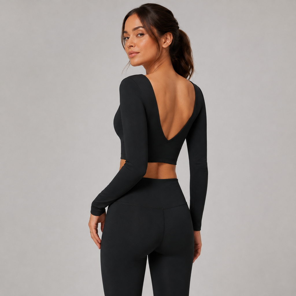Women’s Sculpting Open-Back Long-Sleeve Crop Top