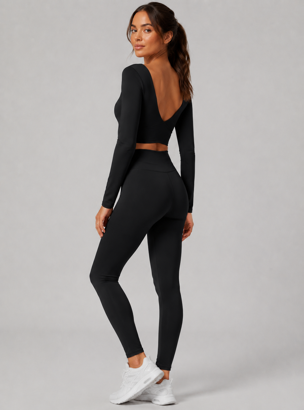Women’s Sculpting Open-Back Long-Sleeve Crop Top