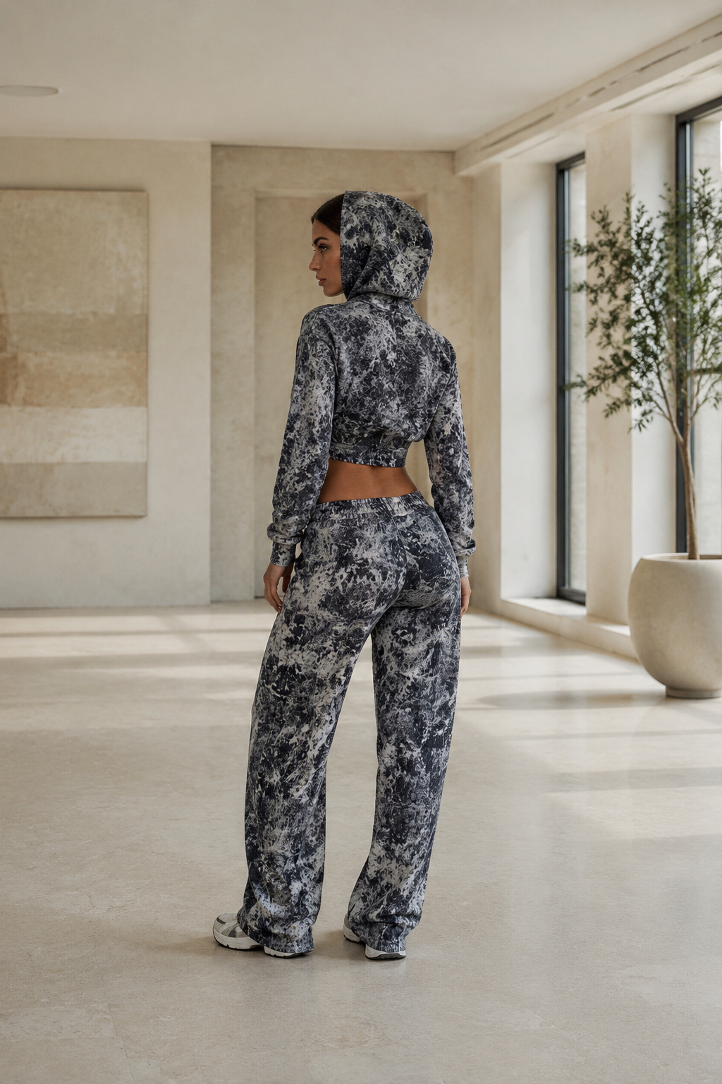Women’s Printed Zip-Up Hoodie & Wide-Leg Pants Set